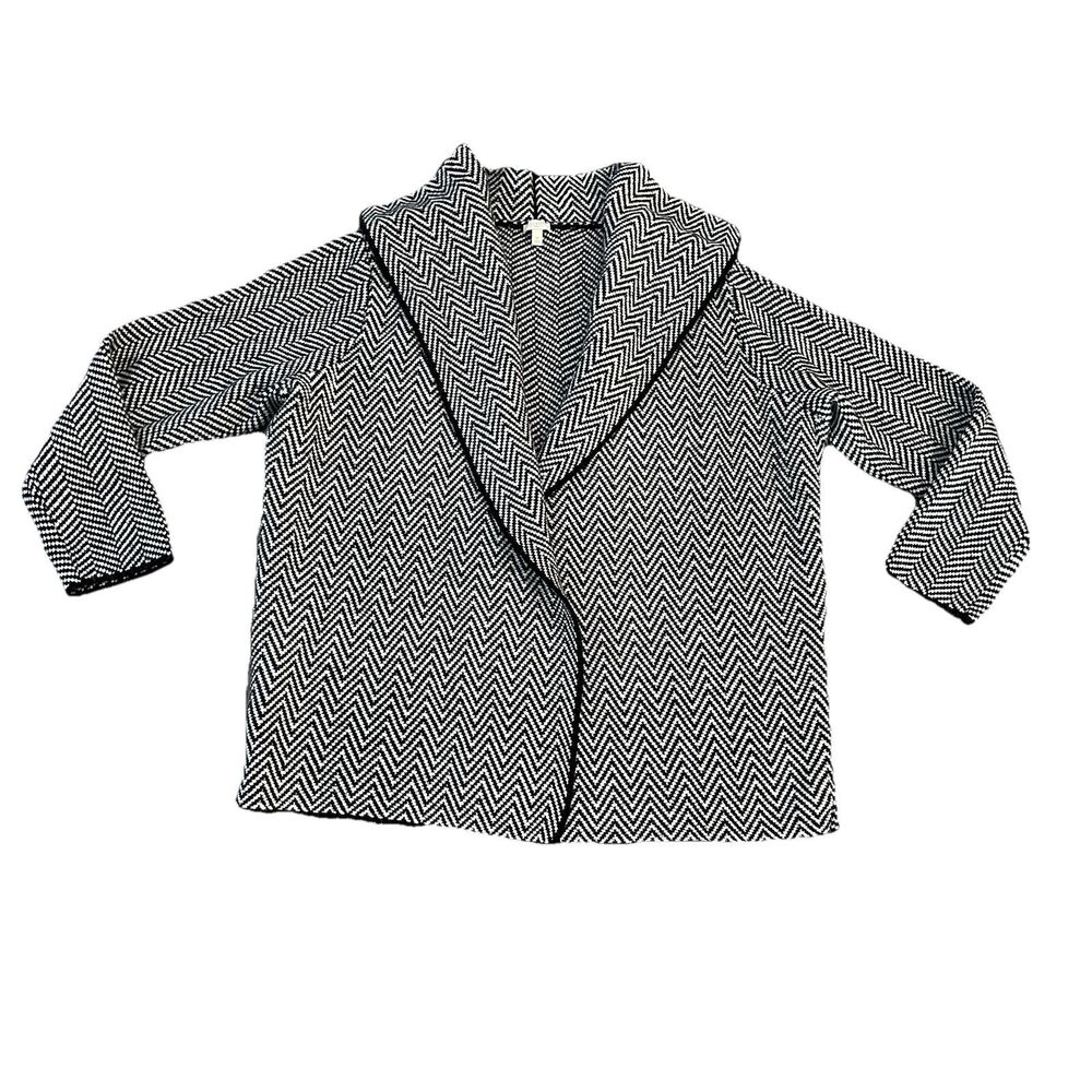 Talbots Women’s Cardigan 3X Chevron Knit Open Front Sweater Black White